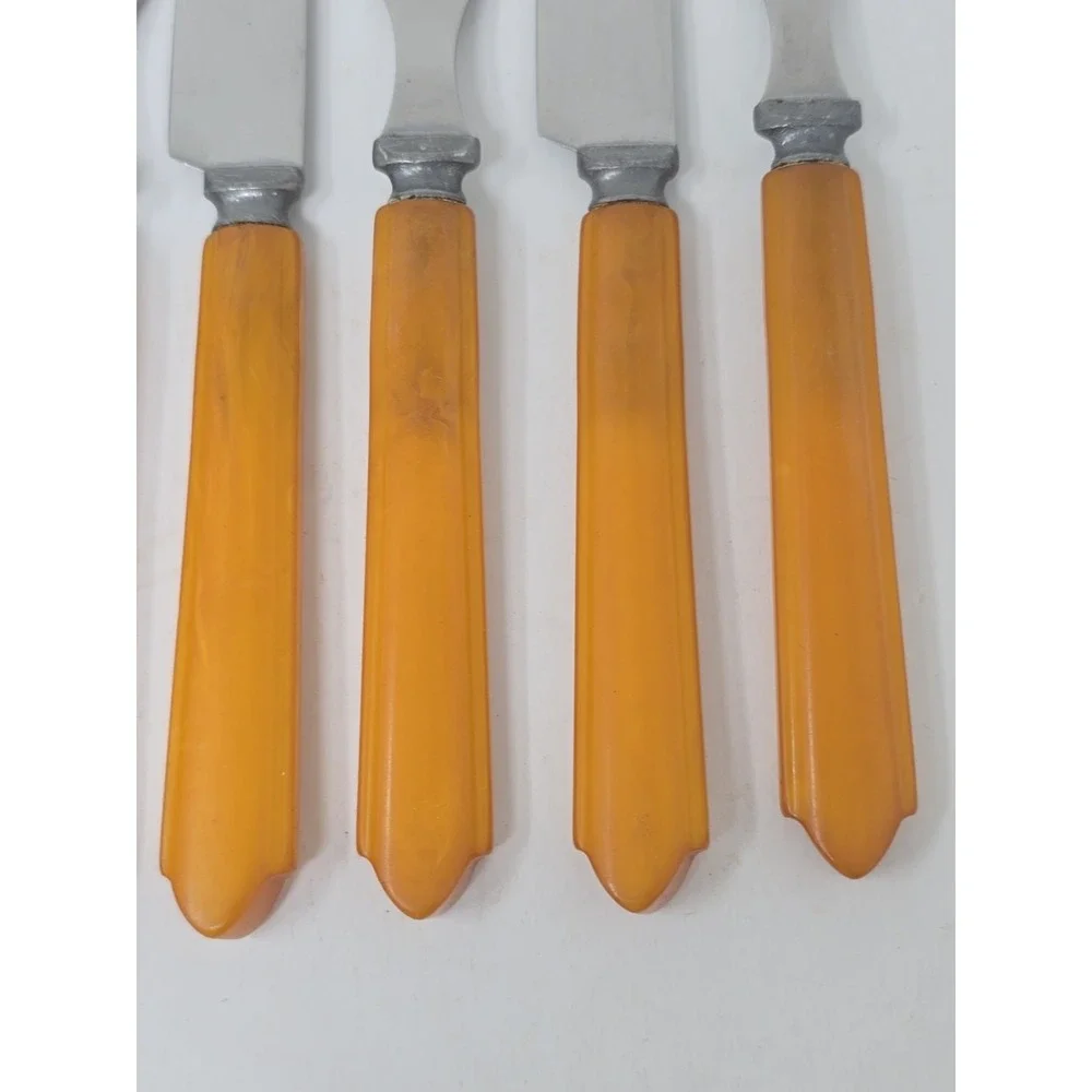 Butterscotch Bakelite Flatware‎ Knives and Forks Lot of 12 U25